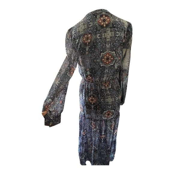 Xhilaration Dark Boho Sheer Maxi Dress Size SM Tiered Floral Whimsigoth Romantic - Picture 4 of 15